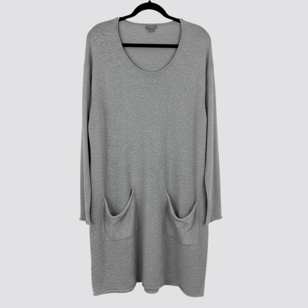 J. Jill Grey Knit Scoop Neck Long Sweater